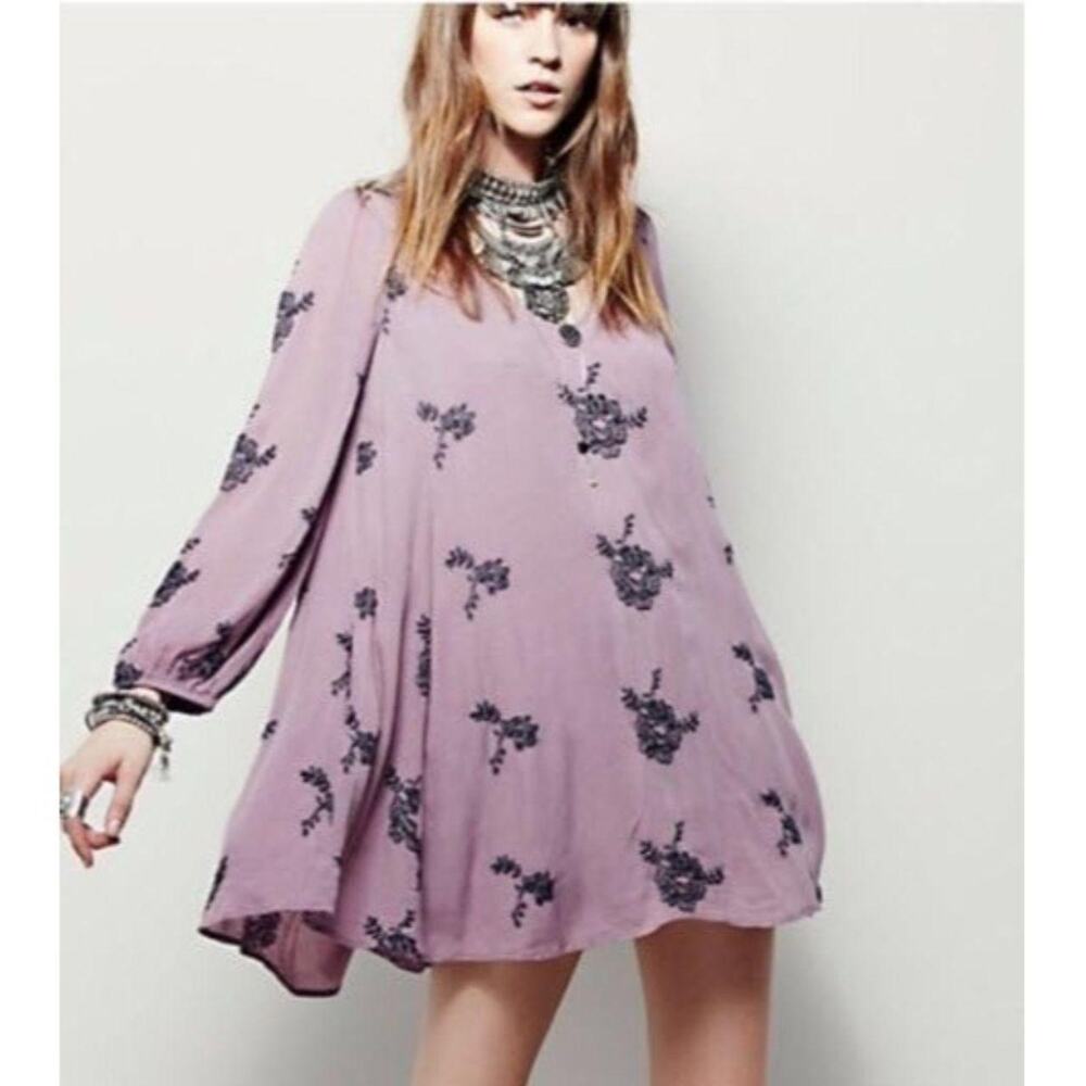 035 NWOT Free People Emma Austin Floral Embroidered Dress | Purple | Size M